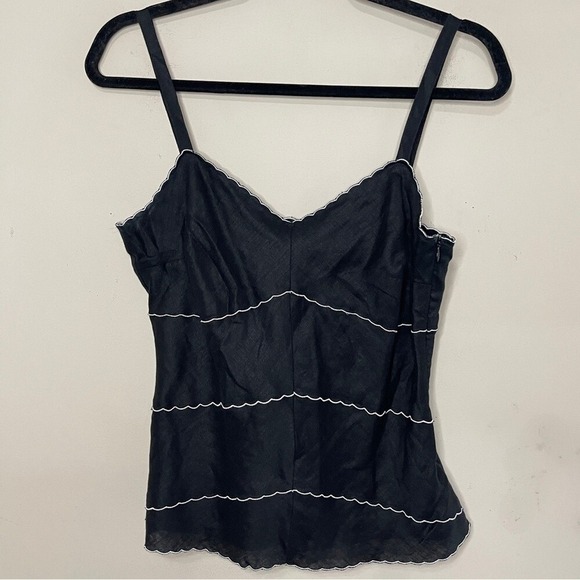 LOFT Scallop‎ Trimmed Black Linen Tank, Size 4 - Picture 1 of 7